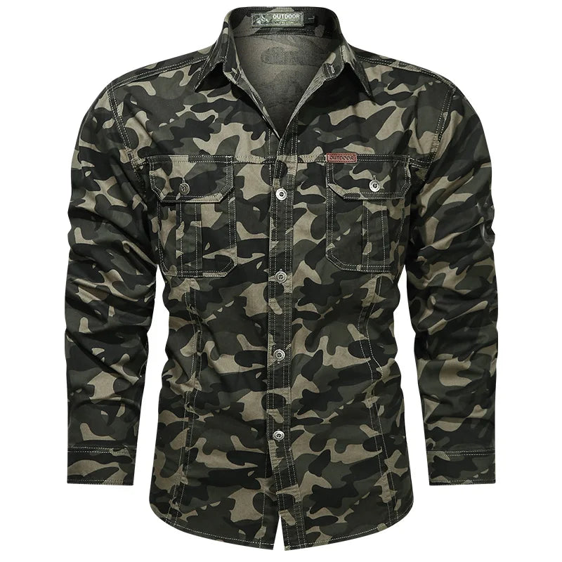 Long Sleeve Camouflage Men Fashion Military Army T-shirt Men's Clothing Camo Tops Outdoors Male Cargo Shirts Us Army Green