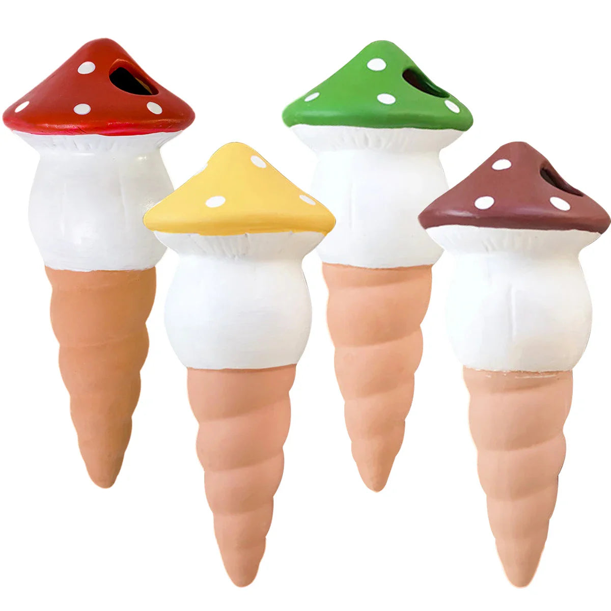 4Pcs Self-Watering Mushroom Spikes Portable Automatic Terracotta Globe Small Potted Plant Waterer Cute Garden Device
