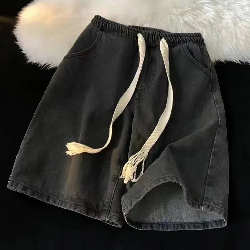 Y2k Hip Hop Vintage Loose Jorts Harajuku Streetwear Summer Punk Rock Letter Embroidery Fashion Denim Shorts Men Clothing