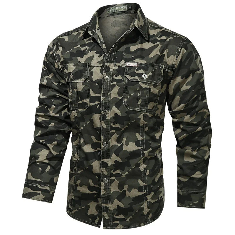 Long Sleeve Camouflage Men Fashion Military Army T-shirt Men's Clothing Camo Tops Outdoors Male Cargo Shirts Us Army Green