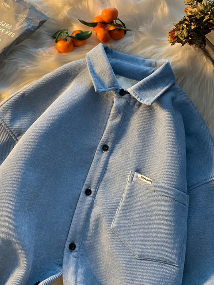 Gmiixder Japan Thickened Warm Collar Shirt Trendy Men Autumn Winter Retro Jacket Hong Kong Style Oversize Warm Blouse Top