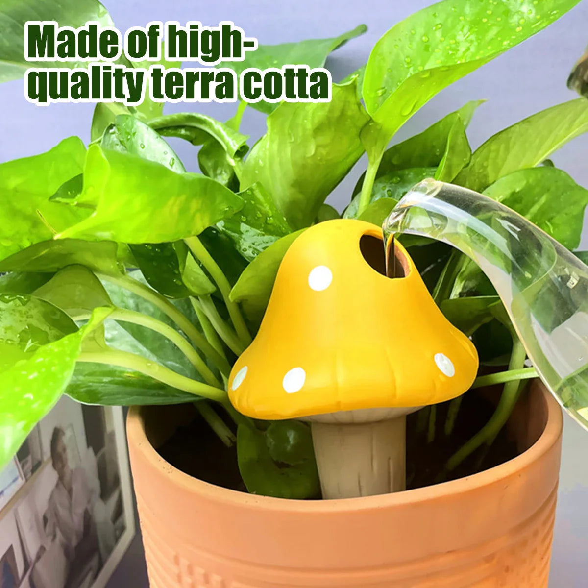 4Pcs Self-Watering Mushroom Spikes Portable Automatic Terracotta Globe Small Potted Plant Waterer Cute Garden Device