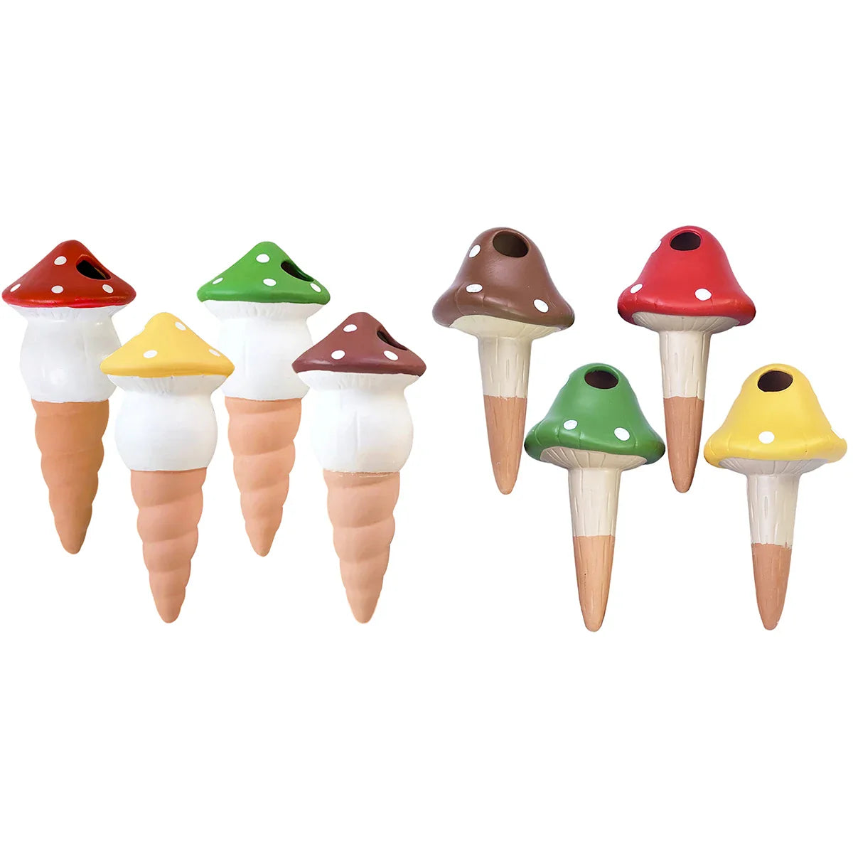 4Pcs Self-Watering Mushroom Spikes Portable Automatic Terracotta Globe Small Potted Plant Waterer Cute Garden Device