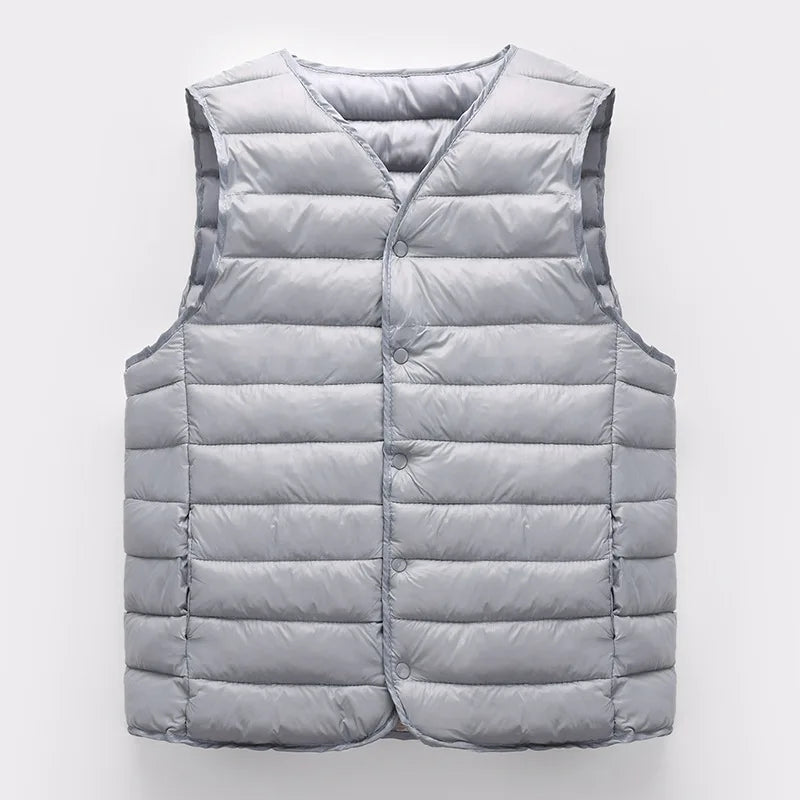 2023 Autumn Winter Men Warm Vest Jacket Male Ultra Lightweight V-neck Sleeveless Button Packable Warm Down Cotton Liner Vest
