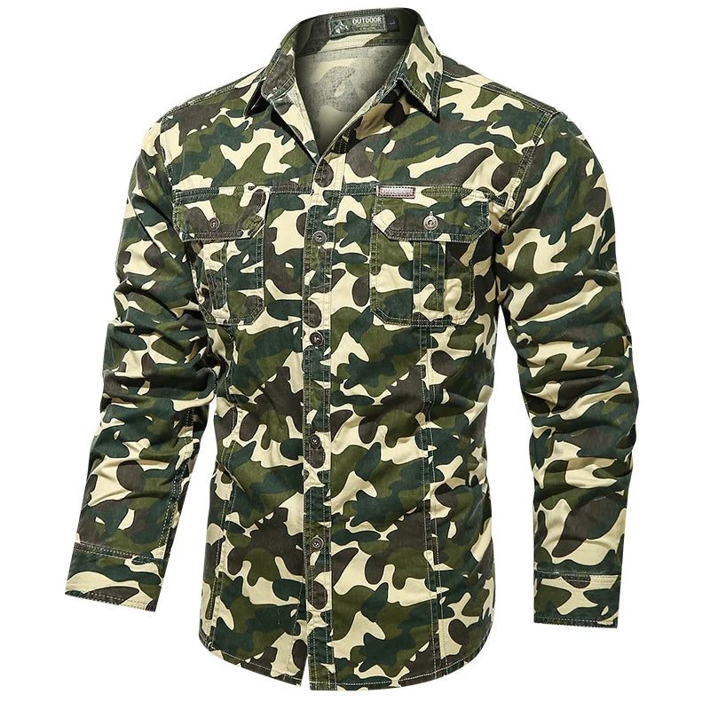 Long Sleeve Camouflage Men Fashion Military Army T-shirt Men's Clothing Camo Tops Outdoors Male Cargo Shirts Us Army Green