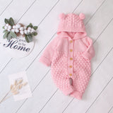 0-24M Newborn Baby Knitted Sweater Jumpsuits Autumn Winter Soft Warm Romper Boys Girls Hooded Bear EarJumpsuits Jackets