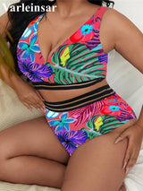 0XL - 4XL Sexy Floral Bikini Large Size Swimwear Plus Size Women Swimsuit Female Two-piece Bikini set Bather Bathing Suit V3893R