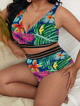 0XL - 4XL Sexy Floral Bikini Large Size Swimwear Plus Size Women Swimsuit Female Two-piece Bikini set Bather Bathing Suit V3893R