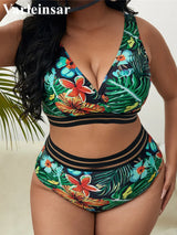 0XL - 4XL Sexy Floral Bikini Large Size Swimwear Plus Size Women Swimsuit Female Two-piece Bikini set Bather Bathing Suit V3893R