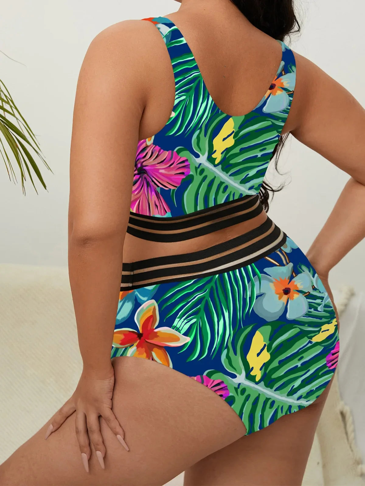 0XL - 4XL Sexy Floral Bikini Large Size Swimwear Plus Size Women Swimsuit Female Two-piece Bikini set Bather Bathing Suit V3893R