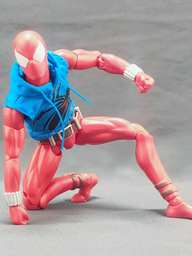 1/12 Scale Scarlet Spider-Man Hooded Vest Sleeveless Ripped Design Spider Print Coat Top Clothes Accessory For 6" Mafex Body