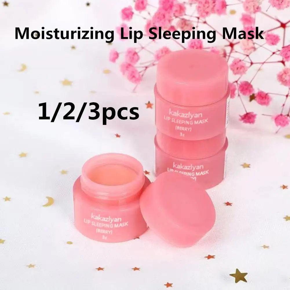 1/2/3 Korea Lip Mask Lip Sleep Mask Night Sleeping Lips Care Maintenance Moisturizing Lip Gloss Bleach Cream Lip Balm Strawberry