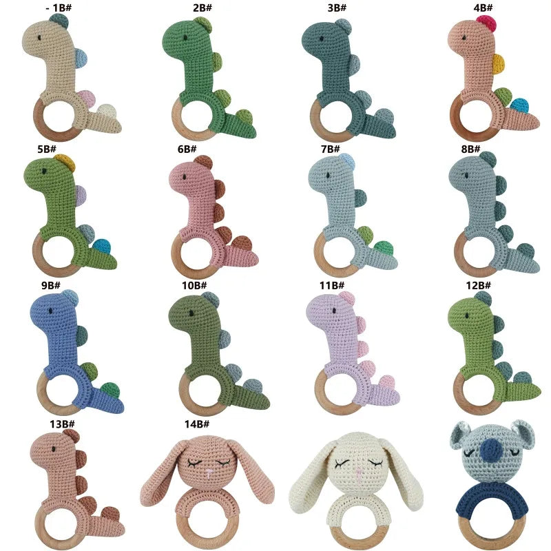 1 Pc Baby Wooden Rattle Toy Crochet Animal Dinosaur Baby Teether Gym Music Rattle Ring Toys Newborn Pram Stroller Toy Baby Stuff