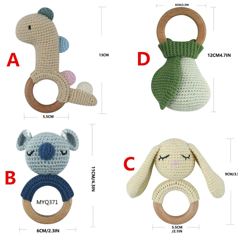 1 Pc Baby Wooden Rattle Toy Crochet Animal Dinosaur Baby Teether Gym Music Rattle Ring Toys Newborn Pram Stroller Toy Baby Stuff