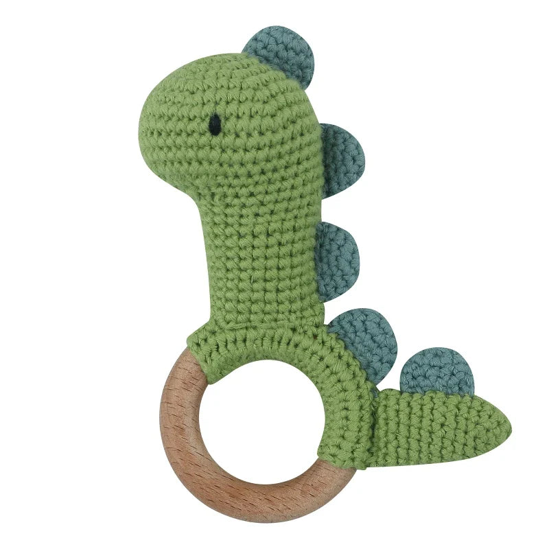 1 Pc Baby Wooden Rattle Toy Crochet Animal Dinosaur Baby Teether Gym Music Rattle Ring Toys Newborn Pram Stroller Toy Baby Stuff