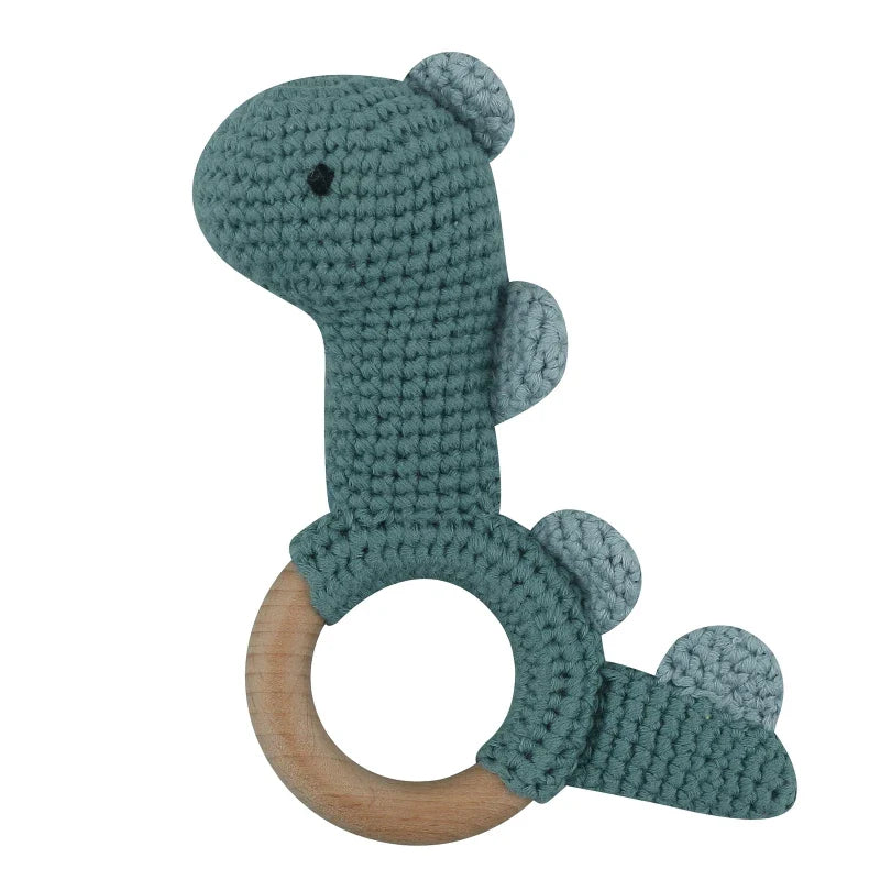 1 Pc Baby Wooden Rattle Toy Crochet Animal Dinosaur Baby Teether Gym Music Rattle Ring Toys Newborn Pram Stroller Toy Baby Stuff