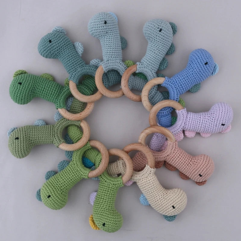 1 Pc Baby Wooden Rattle Toy Crochet Animal Dinosaur Baby Teether Gym Music Rattle Ring Toys Newborn Pram Stroller Toy Baby Stuff