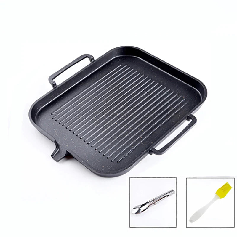 1 Set Aluminum Frying Pan Non-stick Barbecue Frying Pan Korean BBQ Tray Square Barbecue Grill Tray Kitchen Cooking Cookware