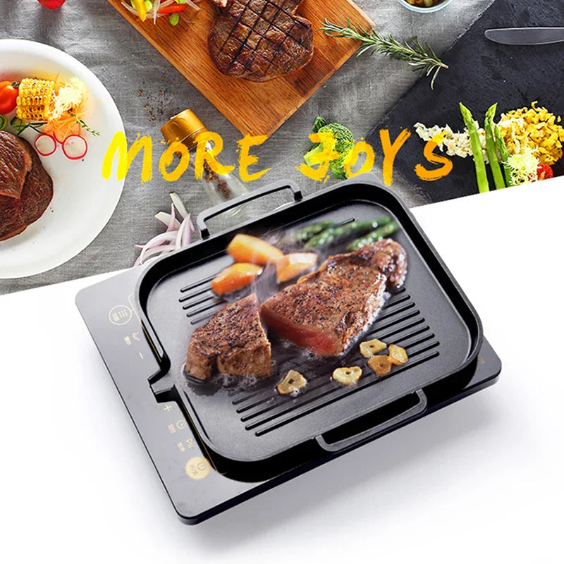 1 Set Aluminum Frying Pan Non-stick Barbecue Frying Pan Korean BBQ Tray Square Barbecue Grill Tray Kitchen Cooking Cookware