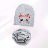 1 Set spring Autumn cartoon animal kitty kitten cat Baby Hat Girl Boy Beanie Cap Children Hat Toddler Kids Hat Scarf Collars