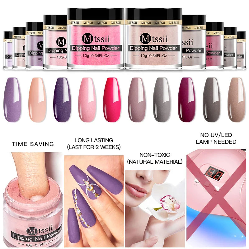 10/14PCS Dipping Nail Powder Set Nude Nails Glitter Dipping System Dip Nail Set Dust Nail Art Natural Dry No Lamp Freeshipping