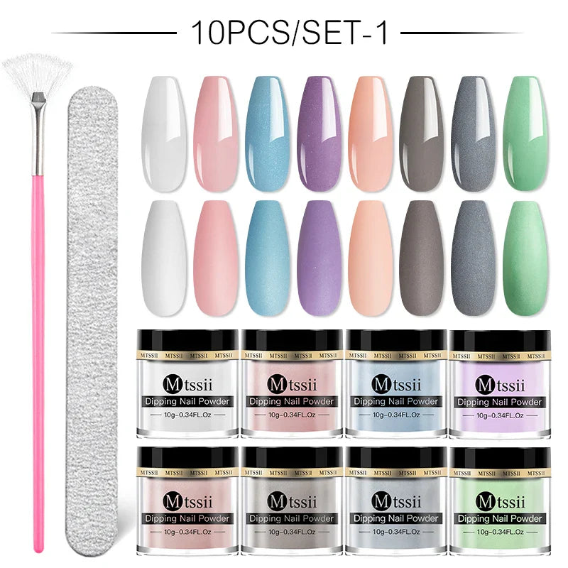 10/14PCS Dipping Nail Powder Set Nude Nails Glitter Dipping System Dip Nail Set Dust Nail Art Natural Dry No Lamp Freeshipping