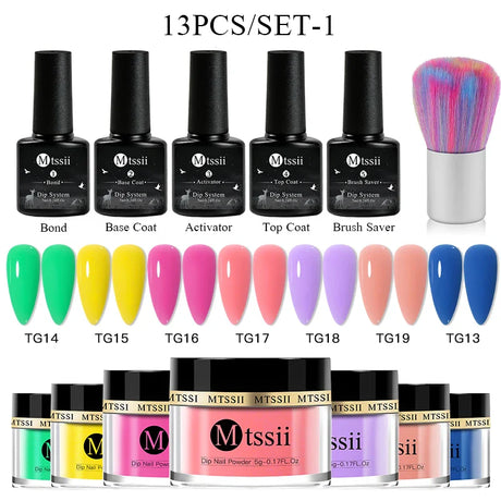 10/14PCS Dipping Nail Powder Set Nude Nails Glitter Dipping System Dip Nail Set Dust Nail Art Natural Dry No Lamp Freeshipping