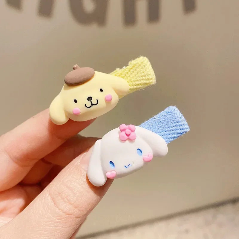 10 Pair Sanrio Hello Kitty Melody Coolommy Hairpin Leather Band Edge Clip Cute Cartoon Children's Hair Accessories Gift