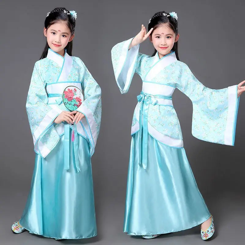 100-160CM Traditional Chinese Dress for Women Party Embroidery Hanfu Dance New Year Costumes for Girl 6 Colors