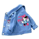 100% Cotton Baby Girls Denim Mickey Minnie Mouse Jacket Coat Children Kids Flower Printed Outerwear Clothes for 2 4 6 8 9y