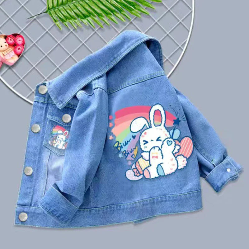 100% Cotton Baby Girls Denim Mickey Minnie Mouse Jacket Coat Children Kids Flower Printed Outerwear Clothes for 2 4 6 8 9y