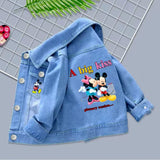 100% Cotton Baby Girls Denim Mickey Minnie Mouse Jacket Coat Children Kids Flower Printed Outerwear Clothes for 2 4 6 8 9y