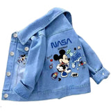 100% Cotton Baby Girls Denim Mickey Minnie Mouse Jacket Coat Children Kids Flower Printed Outerwear Clothes for 2 4 6 8 9y