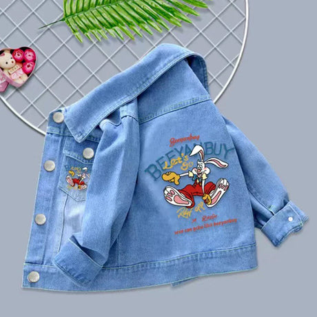 100% Cotton Baby Girls Denim Mickey Minnie Mouse Jacket Coat Children Kids Flower Printed Outerwear Clothes for 2 4 6 8 9y