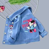 100% Cotton Baby Girls Denim Mickey Minnie Mouse Jacket Coat Children Kids Flower Printed Outerwear Clothes for 2 4 6 8 9y