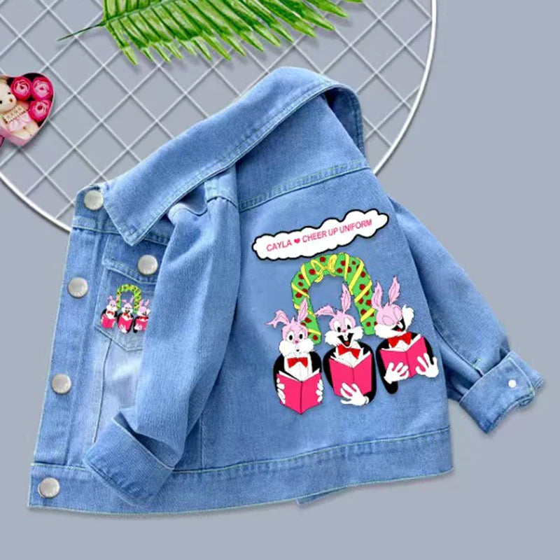 100% Cotton Baby Girls Denim Mickey Minnie Mouse Jacket Coat Children Kids Flower Printed Outerwear Clothes for 2 4 6 8 9y