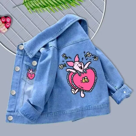 100% Cotton Baby Girls Denim Mickey Minnie Mouse Jacket Coat Children Kids Flower Printed Outerwear Clothes for 2 4 6 8 9y