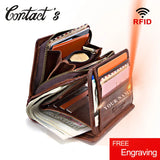 100% Genuine Leather Men Wallets Zipper Engraving Coin Purse Short Male Money Bag Quality Rfid Walet Small Card Holder Clutch