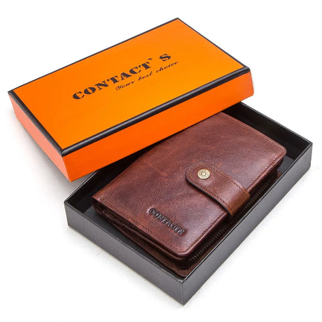 100% Genuine Leather Men Wallets Zipper Engraving Coin Purse Short Male Money Bag Quality Rfid Walet Small Card Holder Clutch