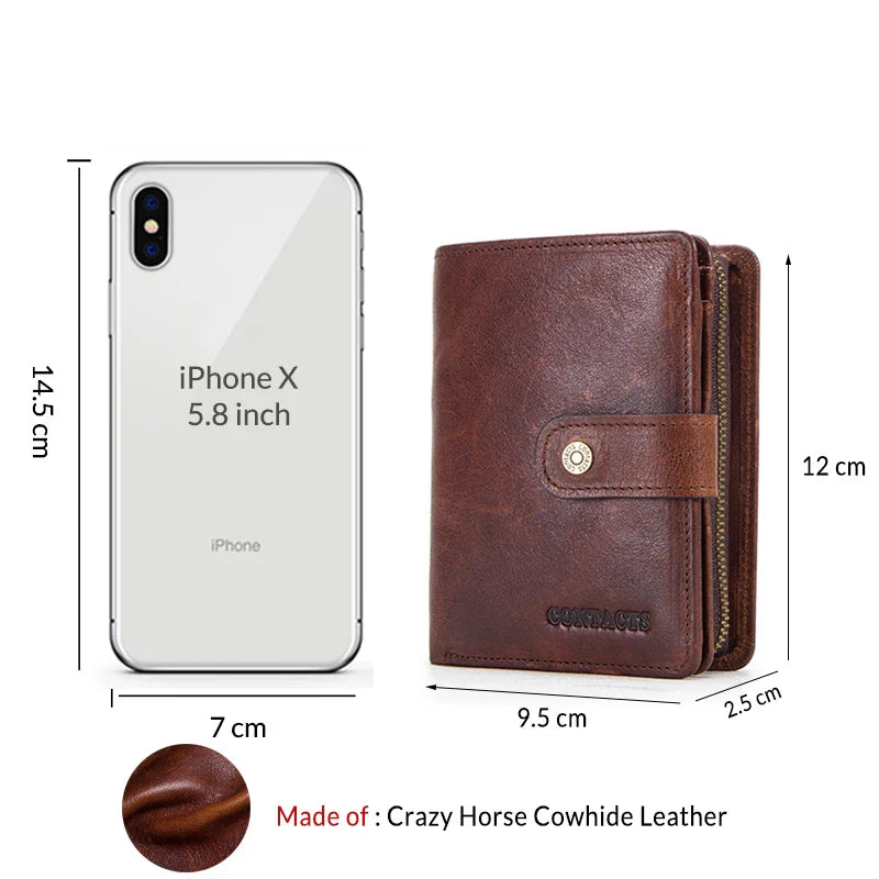 100% Genuine Leather Men Wallets Zipper Engraving Coin Purse Short Male Money Bag Quality Rfid Walet Small Card Holder Clutch