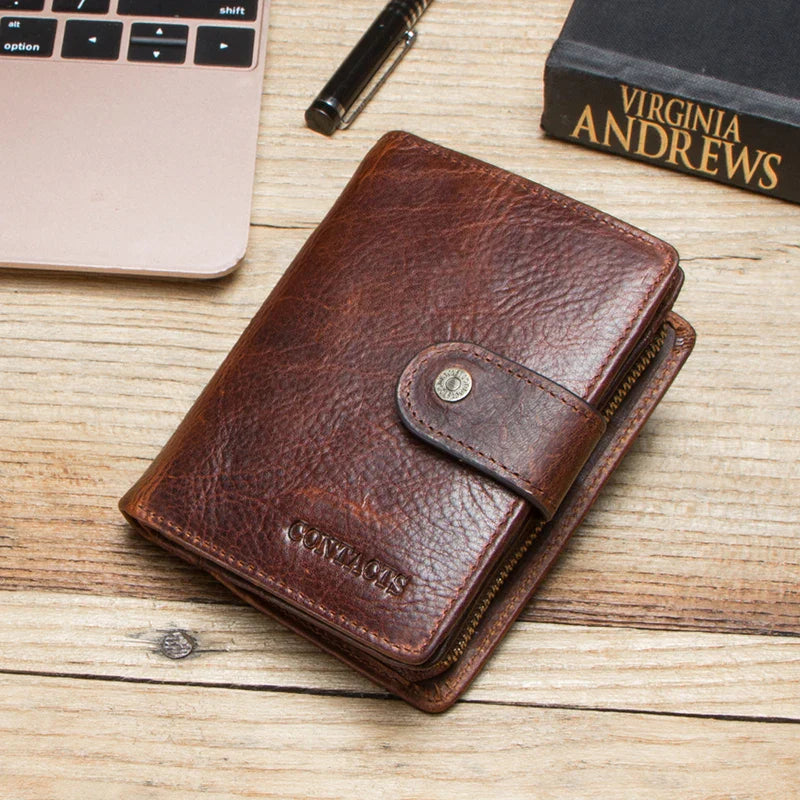 100% Genuine Leather Men Wallets Zipper Engraving Coin Purse Short Male Money Bag Quality Rfid Walet Small Card Holder Clutch