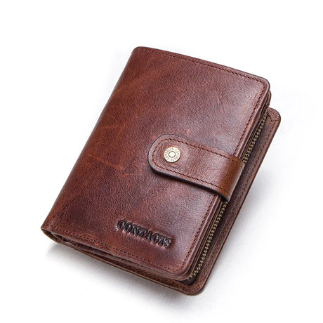 100% Genuine Leather Men Wallets Zipper Engraving Coin Purse Short Male Money Bag Quality Rfid Walet Small Card Holder Clutch