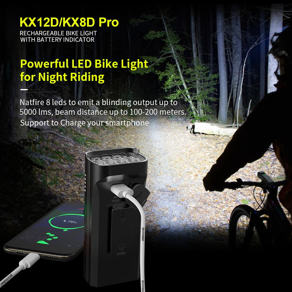 10000mAh Bicycle Light 12LEDs Type-C Digital Battery Indicator USB Rechargeable Bike Light Set with 3 Holders 5000LM Flashlight