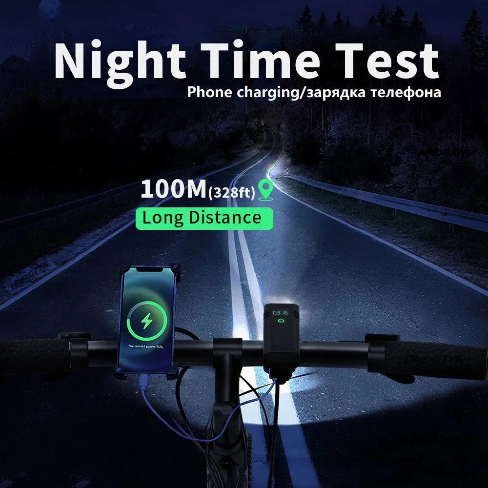 10000mAh Bicycle Light 12LEDs Type-C Digital Battery Indicator USB Rechargeable Bike Light Set with 3 Holders 5000LM Flashlight