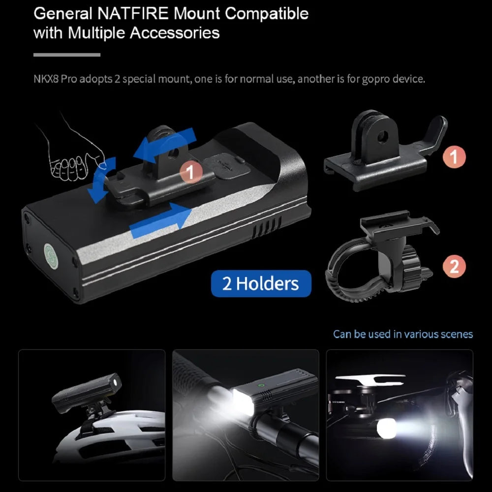 10000mAh Bicycle Light 12LEDs Type-C Digital Battery Indicator USB Rechargeable Bike Light Set with 3 Holders 5000LM Flashlight