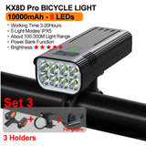 10000mAh Bicycle Light 12LEDs Type-C Digital Battery Indicator USB Rechargeable Bike Light Set with 3 Holders 5000LM Flashlight