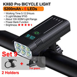 10000mAh Bicycle Light 12LEDs Type-C Digital Battery Indicator USB Rechargeable Bike Light Set with 3 Holders 5000LM Flashlight