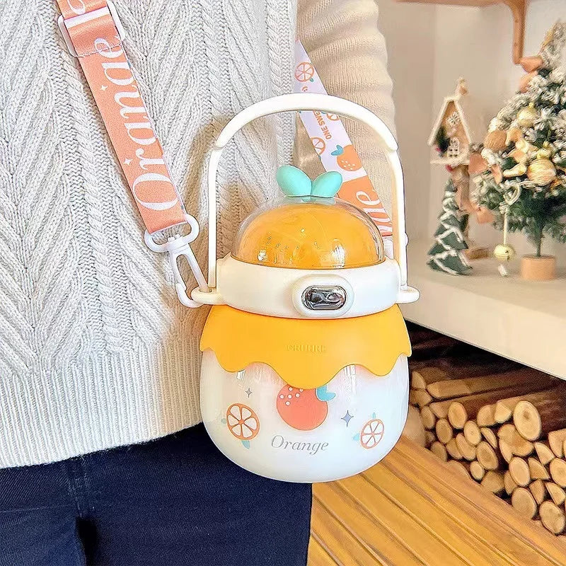 1000ML Kid Big Belly Cup Large-Capacity Water Bottle Thermos Cup Mobile Phone Rack Children Straw Cup Cross-Body Sports Kettle