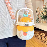 1000ML Kid Big Belly Cup Large-Capacity Water Bottle Thermos Cup Mobile Phone Rack Children Straw Cup Cross-Body Sports Kettle