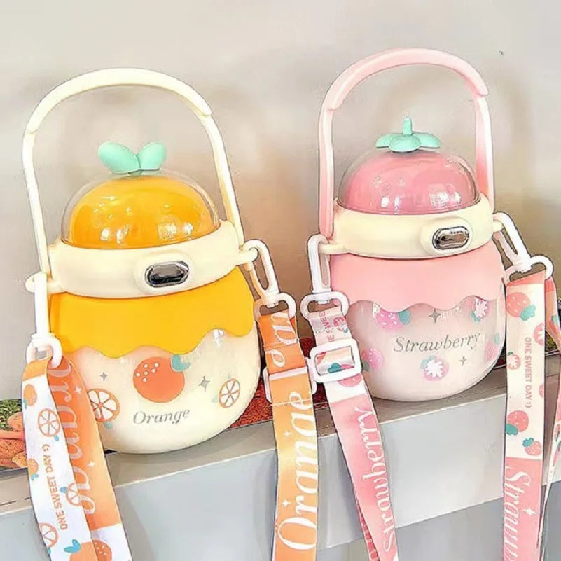 1000ML Kid Big Belly Cup Large-Capacity Water Bottle Thermos Cup Mobile Phone Rack Children Straw Cup Cross-Body Sports Kettle